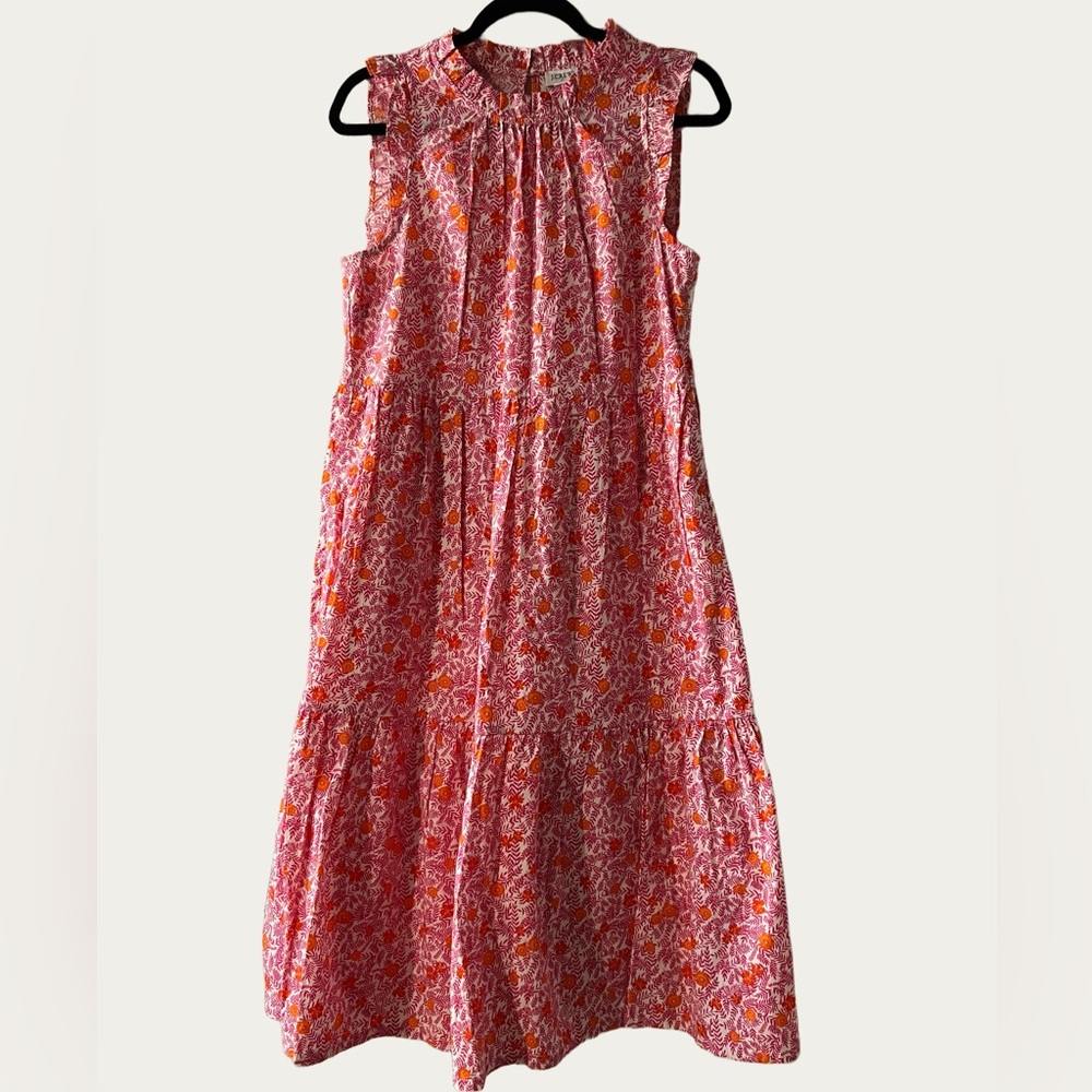 J. Crew NWT Red Pink Floral Boho Cottagecore Ruffle Midi Summer Dress Size 6